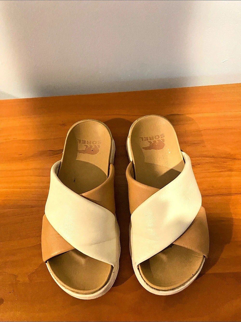 Sorel Kinetic Impact Wedge Sandal in White & Brown